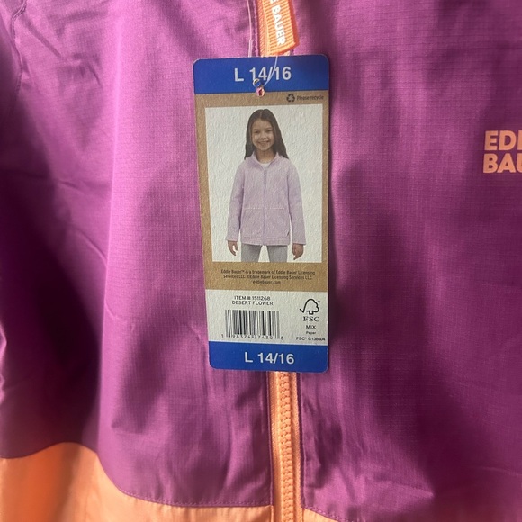 NWT Eddie Bauer Kids' Purple and Orange Raincoat 3-in-1 Jacket Sz. L 14/16 - Picture 5 of 9